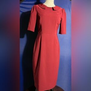Maggy London Maroon Peter Pan Collar Fitted Dress